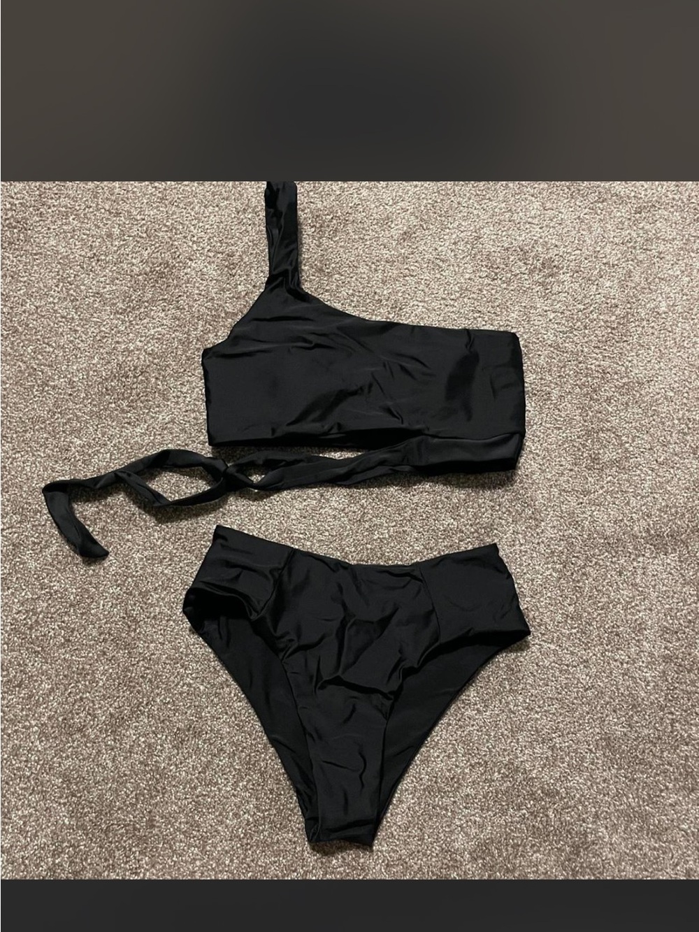 One-Shoulder Black High-Waist Women's Bikini Set
